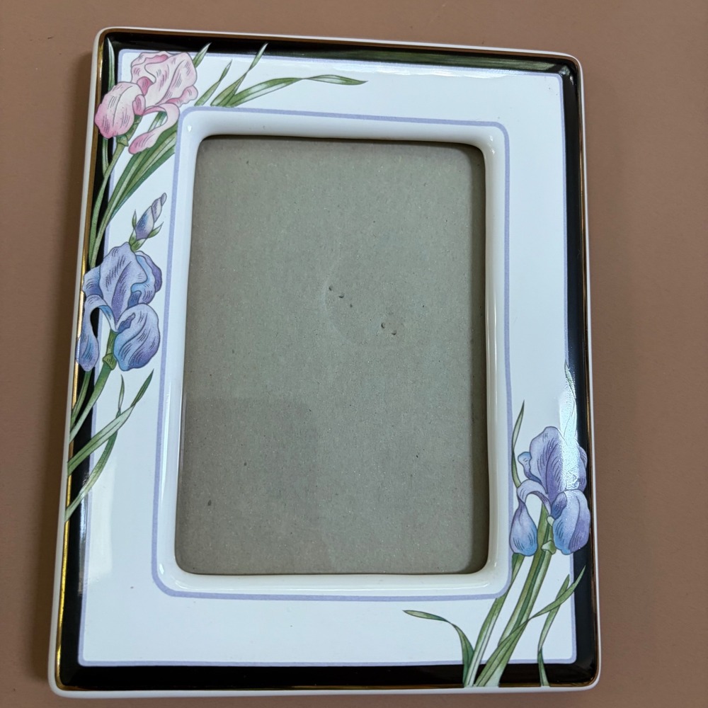 Terragrafics Marlene Moore 1990 Ceramic Iris Floral Photo Frame 3.5x5 Art Deco
